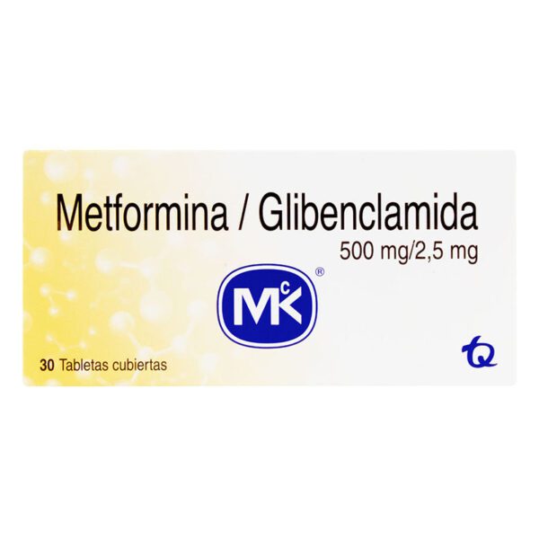 Metformina 500 Mg Glibenclamida 2.5 Mg 30 Tabletas Mk
