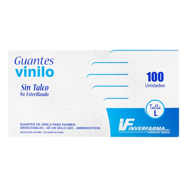 GUANTE EXAMEN VINILO INVERF. T.L 100 UDS
