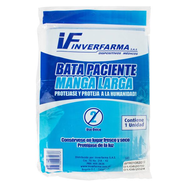 BATA PACIENTE MANGA LARGA 1UD  INVER.